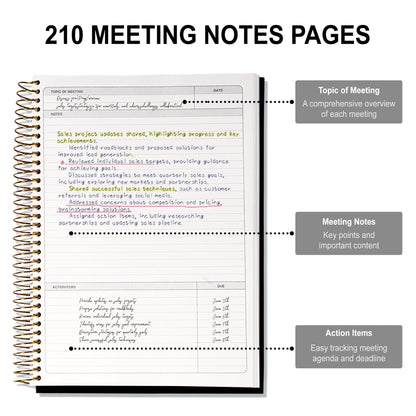FLYING EGALE Meeting Notebook,8.5"x11" Professional Notebooks for Work - 240 Pages, A4 Size Project Planner, Spiral Meeting Agenda Organizer for Women Men, Large journal for Note Taking, Black