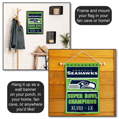 Seattle Seahawks 2 Time Champions Yard Garden Banner Flag