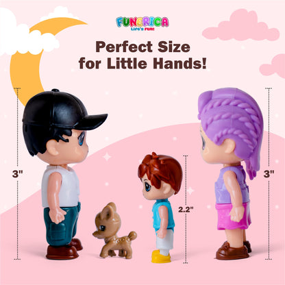 FUNERICA Dollhouse Family Figures & Pets – Poseable Family Dolls Playset – Miniature Dollhouse People for Doll House Accessories - Compatible with 1:12 & 1:24 Scale Wooden and Plastic Dollhouses