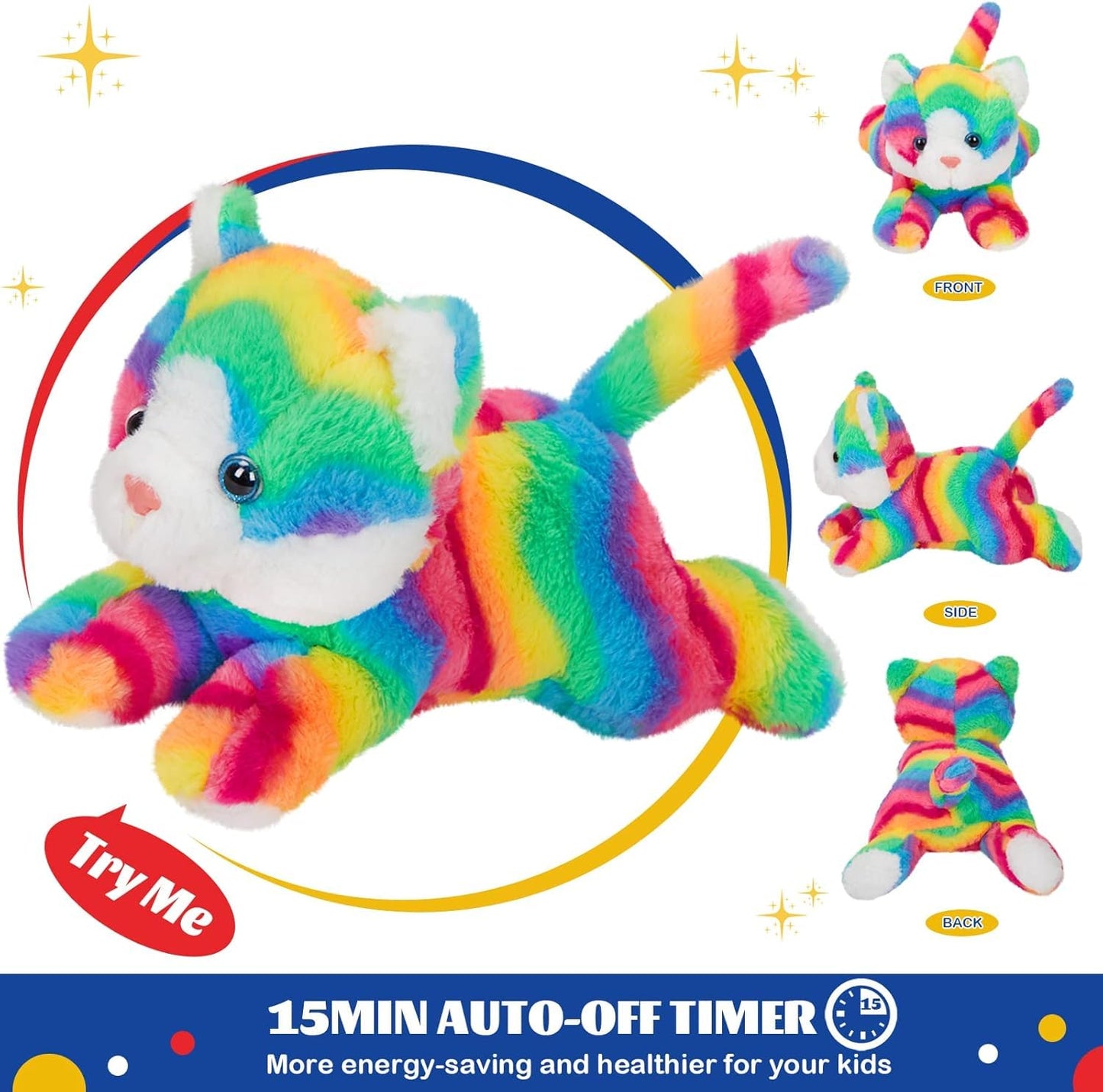 Glow Guards Light up Rainbow Cat Stuffed Animal Soft Kitty Plush Toy with LED Night Light Christmas Children's Day Birthday Gifts for Toddlers Kids Boys and Girls Children, 13''