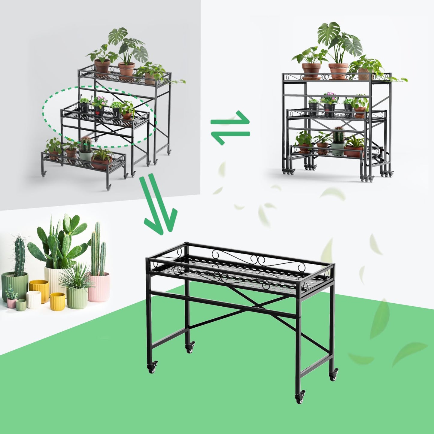 Zhongma Window Height Sturdy Metal Plant Stand with Wheels, 36.6 x 16 x 26.2 in High, Heavy Duty Succulent Shelf for Home Indoor and Outdoor, 220 LBS Capacity & Heavy Duty Construction