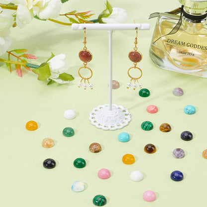 SUPERFINDINGS 40pcs 10mm Half Round Natural Cabochon 20 Color Flat Back Gemstone Cabochon Healing Quartz Chakra Crystal Stone for Bracelet Necklace Jewelry Making