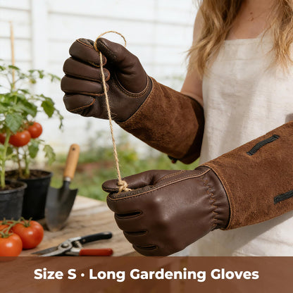 Aegend Women’s Garden Gloves, Long Elbow Cuff Adjustable Strap, Sun & Dirt Protection, Cowhide Leather, Breathable Comfortable for Gardening, Fit Small Hands for Gardeners (Brown, S)