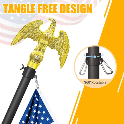 Wphold Indoor Flag Pole and Stand with 3x5 Ft American Flag & Golden Eagle Topper – 8FT Heavy Duty Flagpole Kit with Tangle-Free Rotatable Hooks & Stable Round Base for Office, Classroom, Home Decor