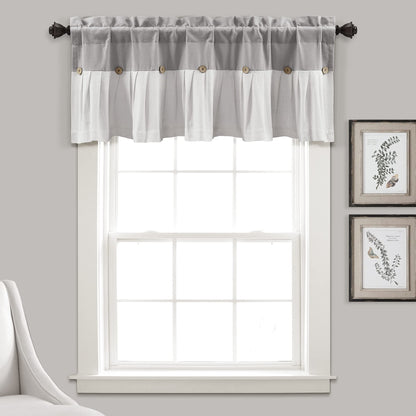 Lush Decor Linen Button Farmhouse Valance Curtians 52"W x 18"L Gray & Off White - Linen Valances For Windows - Kitchen Curtains Valances