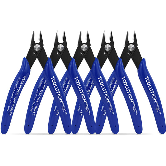 TOOLUTION Micro Flush Cutters - 5 Pack Small Wire Cutter Snips Flush Cut Pliers Nippers - Side Cutter Diagonal Cutting Pliers for Zip Ties Craft Electronic - Sprue Cutters for Plastic Model