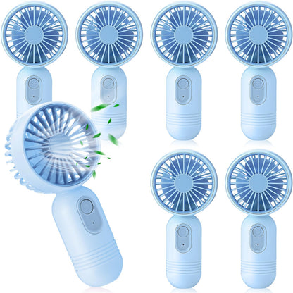 Rossesay 6 Pcs Mini Portable Fan Bulk Cute Handheld Lightweight Small Little Personal Hand Eyelash Fan 3 Speeds USB Rechargeable for Women Men Indoor Outdoor Makeup Travel (Blue)