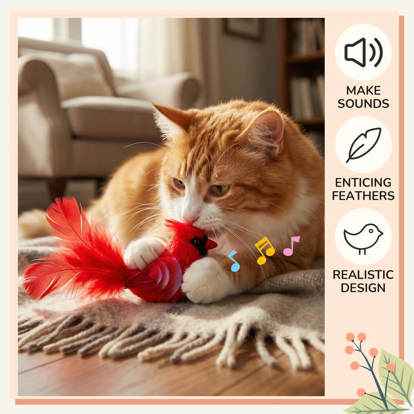 SilTriangle 3 Pcs Bird Cat Toy with Chirping Sound, 3.15 Inch Interactive Exercise Toy with Lifelike Bird Chirp, Red Cardinal Blue Jay Goldfinch for Indoor Bored Cats Kittens, Gifts for Valentines Day
