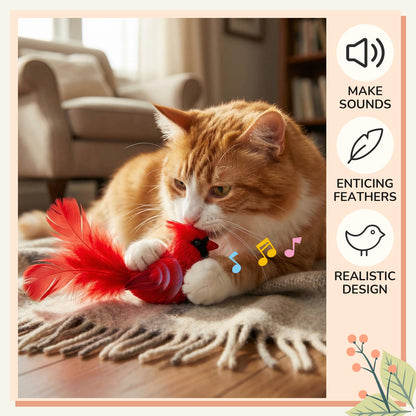 SilTriangle 3 Pcs Bird Cat Toy with Chirping Sound, 3.15 Inch Interactive Exercise Toy with Lifelike Bird Chirp, Red Cardinal Blue Jay Goldfinch for Indoor Bored Cats Kittens, Gifts for Valentines Day