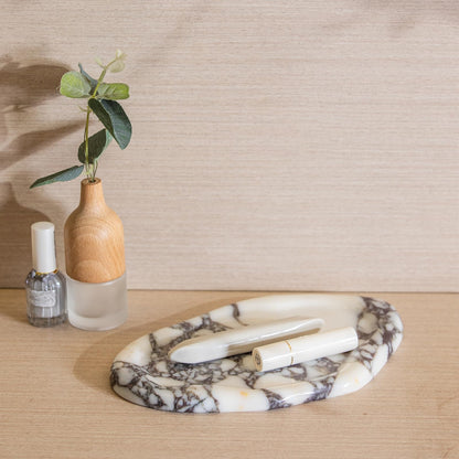 Calacatta Viola Marble Decorative Tray – Vanity & Bathroom Tray for Perfume, Candles, Jewelry, Keys – Minimalist Jewelry Tray