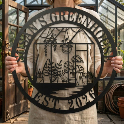 Personalized Greenhouse Garden Name Sign, Custom Metal Wall Decor Plaque for Home & Outdoor Display, Family Name Sign for Gardeners or New Home Gifts,Customized Steel Plant House Sign 2026 Garden Decor