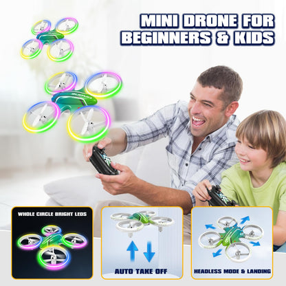 Mini Drones for Kids Beginners,Remote Control RC Quadcopter with Altitude Hold and 3D Flips with LED Lights and 2 Batteries,Full Propeller Protect,Toys for Boys and Girls