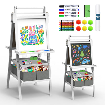 JOYOOSS Art Easel for Kids Ages 4-8 Easels for Toddlers Art Kids Easel Ages 8-12 Wooden Magnetic Whiteboard Chalkboard with Paper Roll for Kid Dry Erase Board Drawing Easels