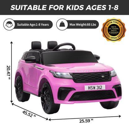 Licensed Land Rover Velar Kids Electric Ride On Car by TOBBI, Toddler 12V Battery Powered 4 Wheeler Driving Vehicle Toy with Remote Control/Safety Belt/Horn & LED Lights for Children Under 8-Pink