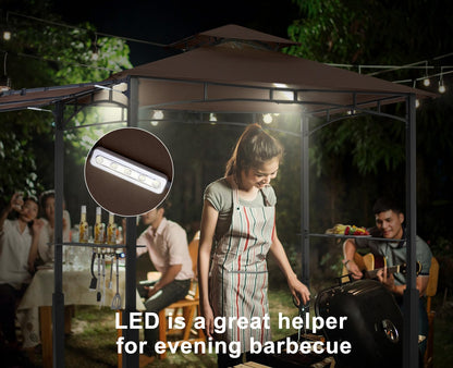ABCCANOPY Grill Gazebo with Extra Awning - 11x5 Outdoor BBQ Canopy Shelter with 2 Led Lights for Patio Backyard Grilling (Coffee)