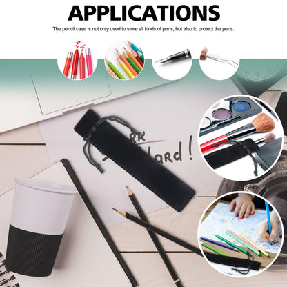 WFPLUS 50 Pieces Velvet Pen Pouch with Drawstring Pencil Sleeve Holders Pen Bag Case Pens Protective for Student Adult Office Business Supplies Gifts (Black)