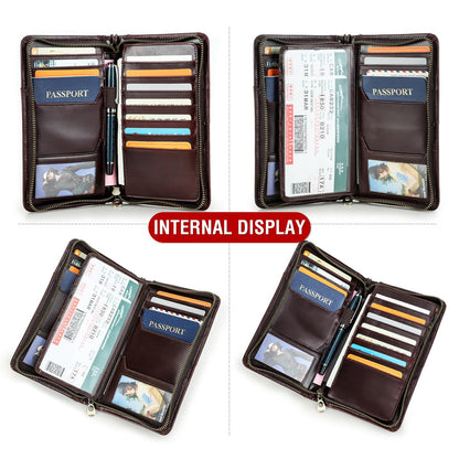 CataPurus Top Grain Leather Travel Passport Wallet Holder for Man & Woman, Handmade with Three-Layer for 4 Passports & Multi Cards, RFID Blocking Large Capacity for Cards/Passports/Tickets, Blue