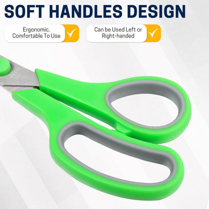 BURVAGY 8" 12 Pack All Purpose Heavy Duty Scissors- Comfort-Grip Sharp Scissors for Office School Sewing Fabric Craft High/Middle School Student Teacher Scissor, Right/Left Hand