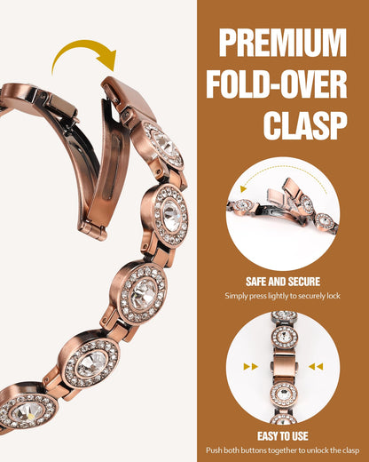 Jecanori Brilliant Crystals Copper Bracelet for Women, 4X Strength Magnetic Therapy Bracelet with 3800 Gauss Neodymium Magnets, Adjustable Pure Copper Jewelry Gift
