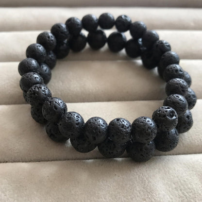 Cryhand Handmade 8mm Beaded Bracelets For Men Protection Bracelet For Women Chakra Feng Shui Stretchy Handmade Lucky Money Stretchy Crystal Bracelets Best Gifts (Lava 3PCS)