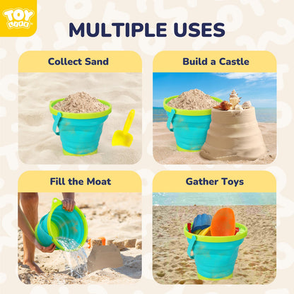 TOY Life 9 Pack Sand Buckets Toys Set with 3 Collapsible Beach Buckets 3 Shovels and 3 Rakes, Toddlers Beach Toys for Kids Ages 4-8 for Camping, Traveling, Fishing, Outdoor Summer Parties