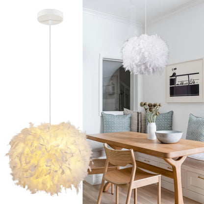 NZV White Feather Light Fixture Bedroom Romantic Feathers Pendant Lights Girls Room Modern Chandelier Mid Century Hanging Ceiling Lighting for Dining Room Kitchen Island Foyer (Diameter 11.8in)