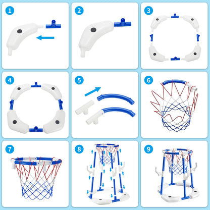 Sitodier Pool Basketball Hoop for Kids, 2-in-1 Floating Pool Basketball Play Toys and Ring Game with 4 Balls and Pump, Outdoor Summer Swimming Pool Basketball Games Family Party for Kids Adults (Blue)