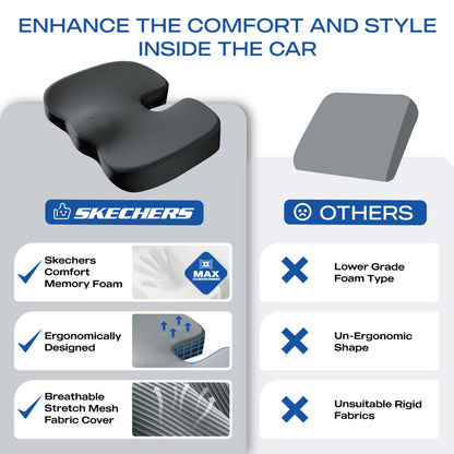 Skechers Memory Foam Seat Cushion,Office Chair Cushion for Tailbone Pain Relief,Butt Pillow for Office Chair,Car seat Cushion,Computer Desk,Long Sitting Office Workers,and Car Drivers,Black
