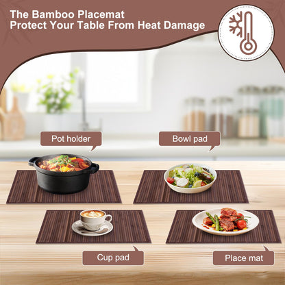 BMBOEUII Bamboo Placemats Set of 4, Dining Table Placemats Heat-Resistant, Durable and Sturdy, Wooden Square Placemats for Kitchen, Table Protection, Dining Room (4pc)