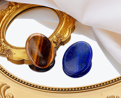 QINJIEJIE 2PCS Worry Stones for Anxiety Tiger's Eye Lapis Lazuli Crystals Hand Carved Thumb Stones Pocket Meditation Oval Shaped Crystal Natural Reiki Relax Palm Stone Gift for Men