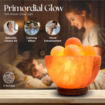 UMAID Himalayan Salt Lamp Bowl with 6 Massage Balls, Mothers Day Gifts for Mom, Dimmable Pink Rock Salt Lamp Light, Unique Home Decor for Bedroom, Spa Relaxation & Meditation