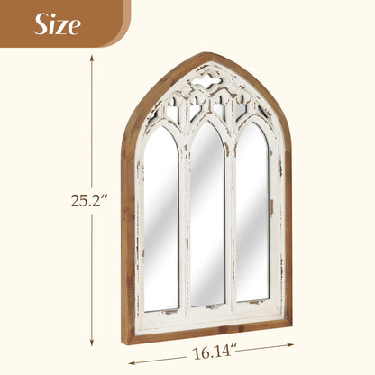 Synovana Arch Window Wall Mirror - Farmhouse Cathedral Wall Decor with Wooden Frame for Entryway Hallway Living Room - 16.14" x 1.38" x 25.2"