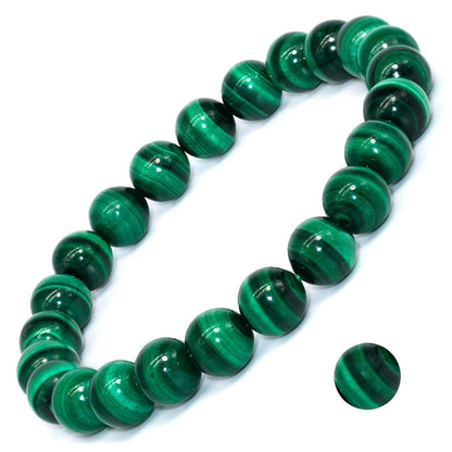 DAZCOLO 8mm Natural Gemstone Stretch Bracelet, Handmade Unisex Crystal Bracelets for Meditation, Yoga, Spiritual Healing & Positive Energy (Malachite)