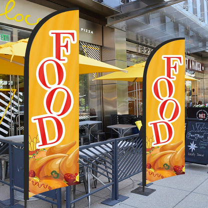 Food Feather Flag for Business, 8.2FT Outdoor Advertising Swooper Banner with Pole and Ground Stake – Tear-Resistant Polyester Sign for Shops & Events
