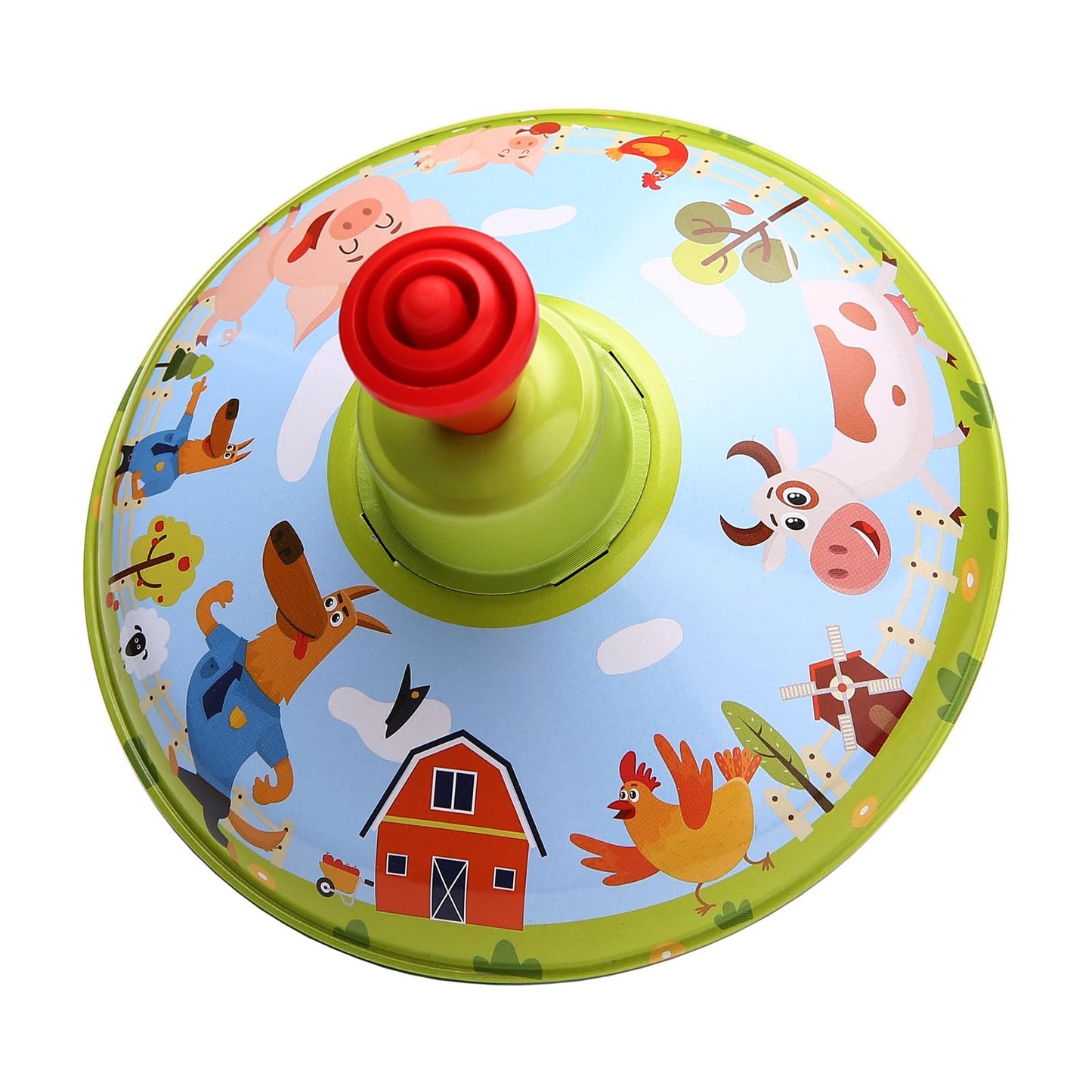 Beeqoo Fun Farm Spinning Top Tin Toy for Kids – Retro Classic Toys - Toddler Traditional Spin Tops - Metal Fidget Spinner for Kindergarten – Sensory Gyroscope - Novelty Present Party Favors