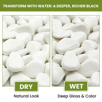 Mengdewei 1-2 Inch Polished River Rocks, Decorative Stones for Indoor Plants, Vase Filler, Fish Tank & Aquarium, Garden Landscaping, White, 6LB