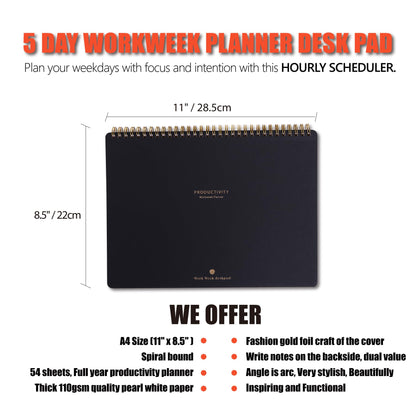 Weekly To Do List Planner with Hourly Schedule - A4 Workweek Desk Pad, 54 Sheets Weekday Planning Notepad, Workday Appointment Planner Book to Organize Your Daily Productivity - Undated Agenda
