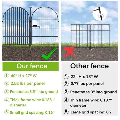 ADAVIN Garden Fence Animal Barrier with Gate 40 in(H)×17.5 Ft(L) 8 Panels,Rustproof Metal Wire Tall Fencing Border for Dogs Rabbits,Outdoor no dig pet Fences,Black Flower Edging for Yard,Arched