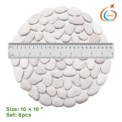 Ausluru 10in River Rock Stepping Stones Set - 6 Pack | Polished Pebble | Long-Lasting PVC Mesh Backing | Perfect for Garden Paths and Lawns Outdoor Landscaping Decoration | Rhombus and Round Set