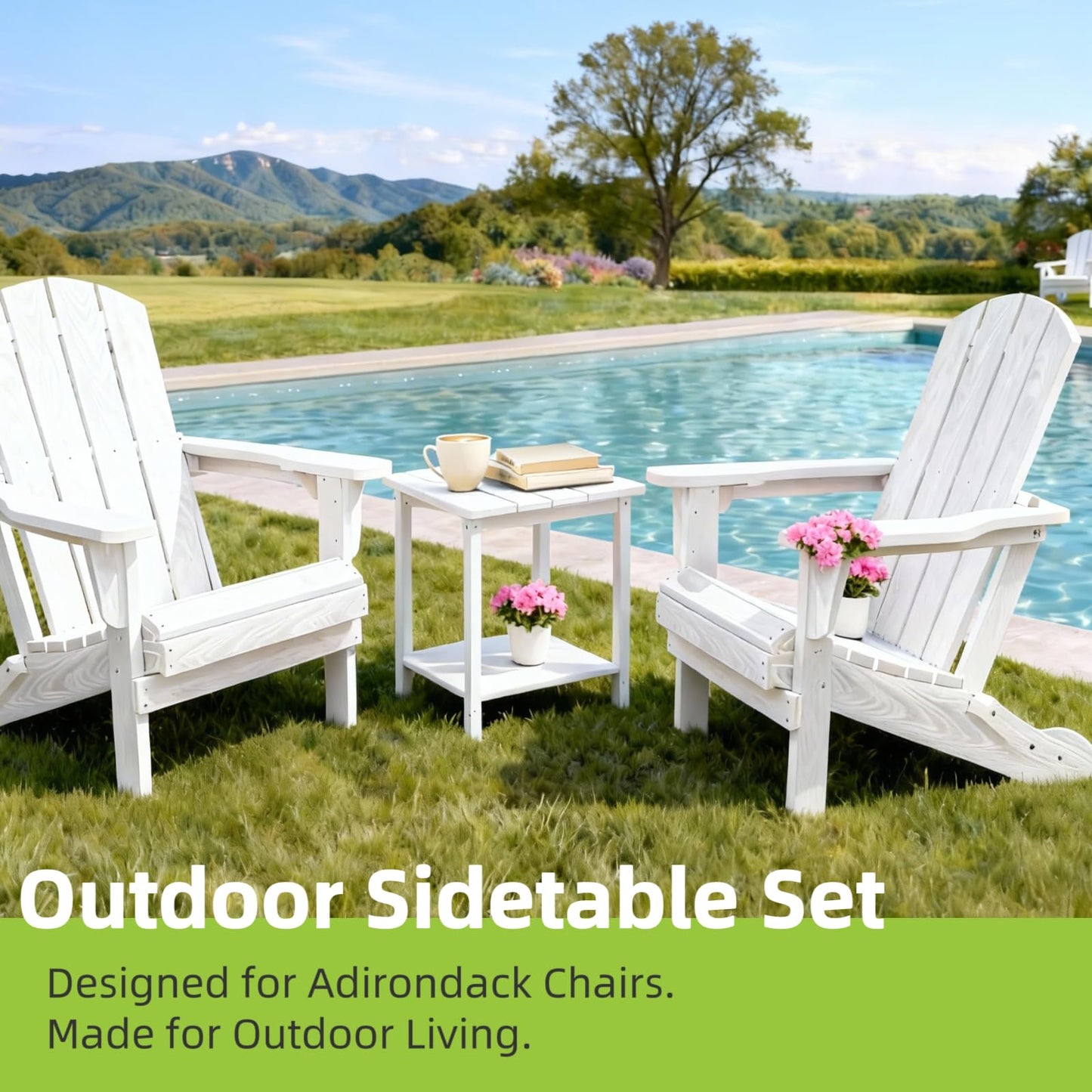 HZLBZYON Adirondack Outdoor Side Table Square，2-Tier Patio Side Table with Weatherproof HDPE Material Low Maintenance Furniture for Backyard Poolside Porch Deck Garden