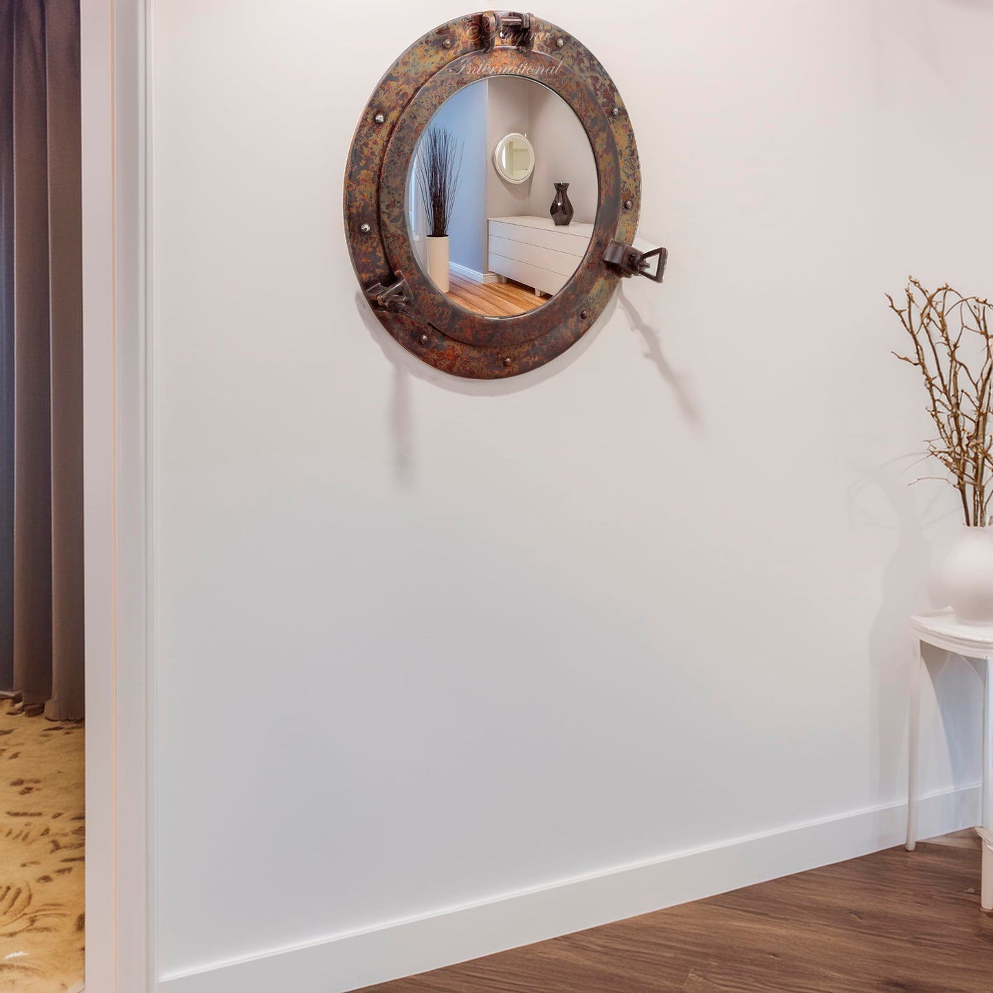 Nagina International Rustic Copper Shipwrecked Premium Nautical Porthole Mirror | Nautical Bathroom Mirrors (8 Inches, Aluminum Mirror)