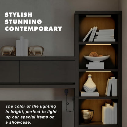 JUSJUBR Black Display Shelf Lighting, 4 Pack x12 Inch Display Lights for Display Case, LED Display Lights with Memory Function, Display Cabinet Lights for Pantry/Shelf/Case, Warm White 3000K