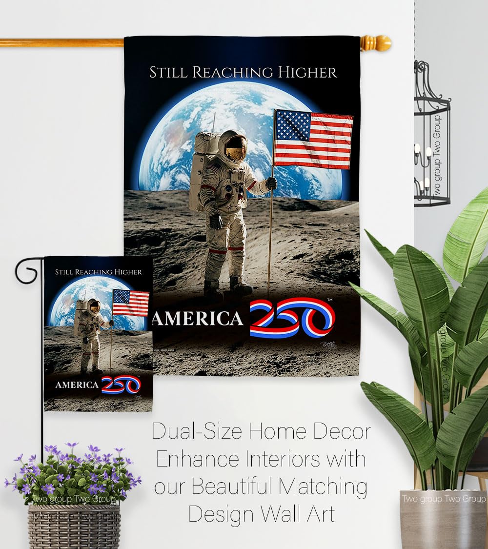 America 250 Flag Astronaut Milestone Moon Landing Garden Poster 2 Pcs Pack Official Licensed Merchandise Garve Yard Decor Canvas Print Textile Woven Tapestry USA 250th Anniversary Decoration Gift