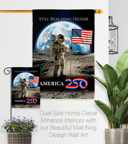 America 250 Flag Astronaut Milestone Moon Landing Garden Poster 2 Pcs Pack Official Licensed Merchandise Garve Yard Decor Canvas Print Textile Woven Tapestry USA 250th Anniversary Decoration Gift
