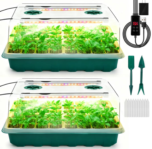 Ryscam Seed Starter Tray with Grow Light, 96-Cell Seed Starter Kit, Seedling Starter Trays with Humidity Domes, Automatic Timer, Adjustable Light Indoor Gardening Plant Germination Trays