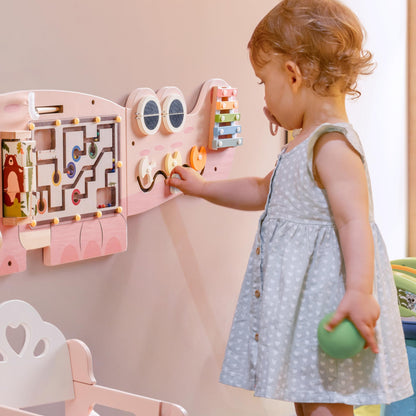 ROBOTIME Crocodile Busy Board Wall Panels for Toddlers, Pink Montessori Sensory Activity Board, Montessori Sensory Wall-Mounted Learning Center Toy for Kids Room, Educational Toys for Boys & Girls