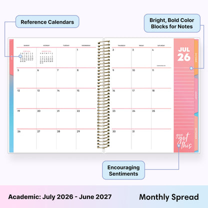 Blue Sky Livewell 2026-2027 Weekly and Monthly Academic Year Planner Calendar, July 2026 - June 2027, 7" x 9", Flexible Cover, Wirebound, Colorful Interior, Laminated Tabs, Storage Pocket, Includes Stickers, Rainbow