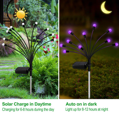 Solar Garden Lights Outdoor, 2 Pack 16 LED Solar Purple Firefly Lights Waterproof, Starburst Wind Swaying Light for Outside Yard Patio Planter Flower Bed Walkway Halloween Christmas Decoration