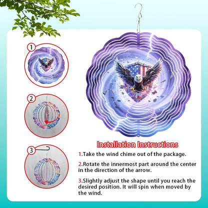 10x10 Patriotic Bald Eagle Spinning Wind Chime American Flag Lightning Wind Spinner Outdoor Garden Decor Memorial Day 4th of July Gift