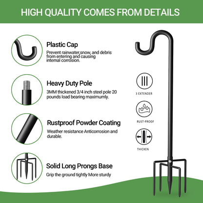 Surprizo 76" Shepherds Hooks for Outdoor, Extra Thick Bird Feeder Pole with 5 Prong Base, Adjustable Shepards Hook for Garden, Weddings, Hanging Plant